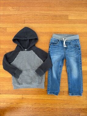 Cat & Jack Gray Hoodie with Blue Denim Jogger Set